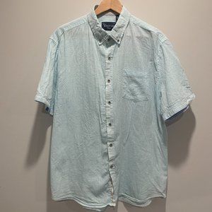Visitor Light Blue Pin Striped Casual Short Sleeve Linen Button Down Shirt, XXL